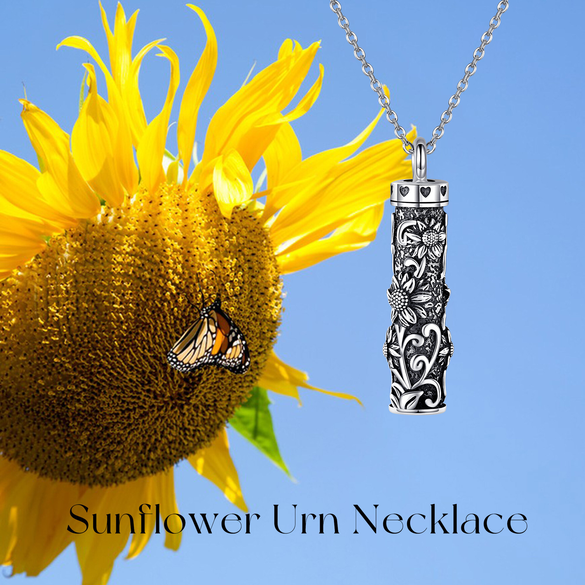 925 Sterling Silver Sunflower Urn Necklace, Meaningful Gift
